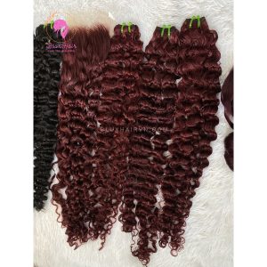 burgundy color burmese curls human hair extension Bluxhair