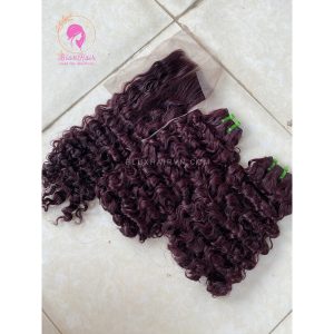 burgundy color burmese curls human hair extension Bluxhair