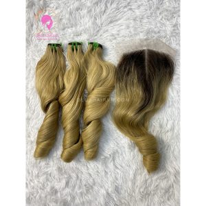 blonde color full bouncy curls human hair extension Bluxhair